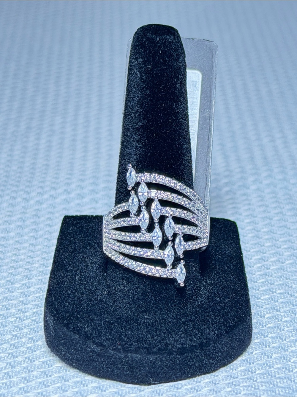 Silver Marquise & Pavé Multi-Row Statement Ring - White